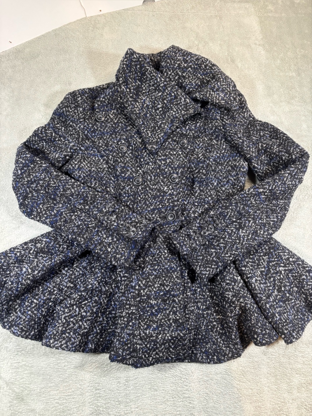 Free People Patricia Peplum Tweed Peacoat Jacket Blue Gray - Size 2